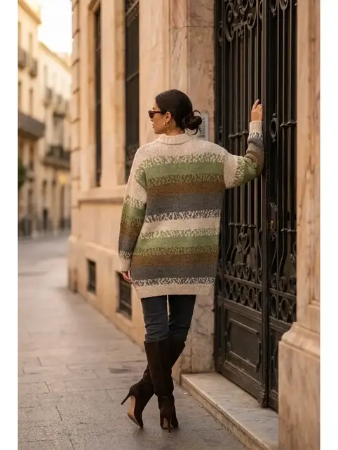 Simellan Long Jacquard Knit Cardigan - Olive