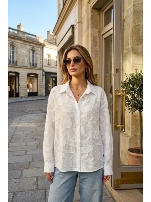 Sheralie Elegant Textured Shirt - White