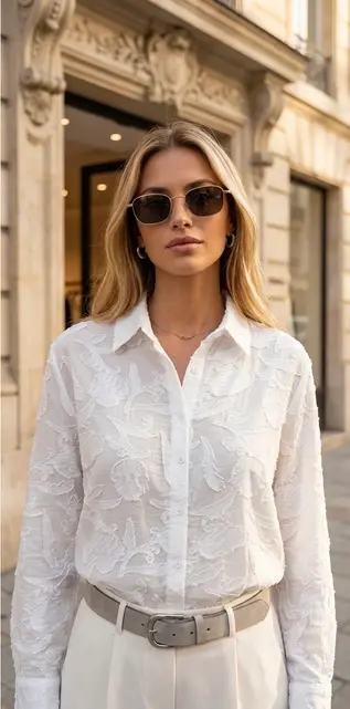 Sheralie Elegant Textured Shirt - White