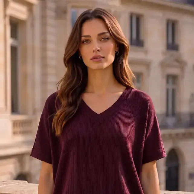 Deria Curly Rib Oversized Ruched Top