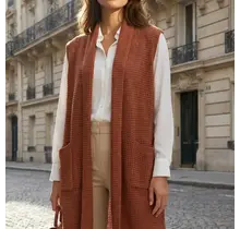 Dema Sleeveless Crochet Midi Vest Cardigan