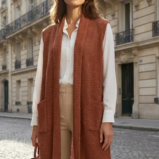 Dema Sleeveless Crochet Midi Vest Cardigan