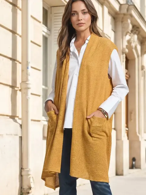 Dema Sleeveless Crochet Midi Vest Cardigan