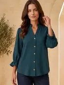 Demmina Ruffle Button Blouse - Hunter Green