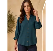 Demmina Ruffle Button Blouse - Hunter Green