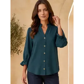 Demmina Ruffle Button Blouse - Hunter Green