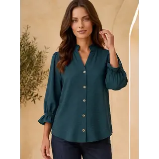 Demmina Ruffle Button Blouse - Hunter Green