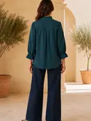 Demmina Ruffle Button Blouse - Hunter Green