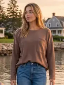 Dayne Curly Ribbed Crew Neck Top - Mocha