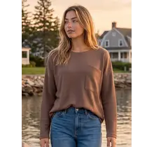 Dayne Curly Ribbed Crew Neck Top - Mocha