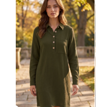 Dorelle Button Down  Dress - Olive