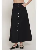 Bemma Stretch Cotton Twill A-Line Maxi Skirt