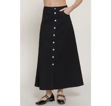 Bemma Stretch Cotton Twill A-Line Maxi Skirt