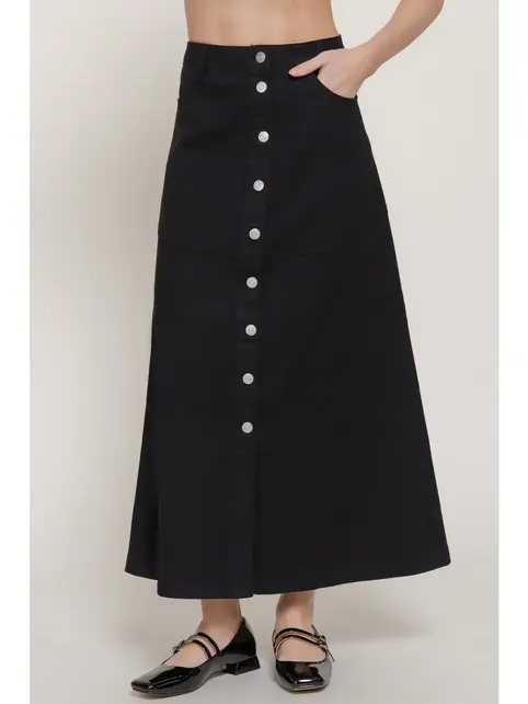 Bemma Stretch Cotton Twill A-Line Maxi Skirt