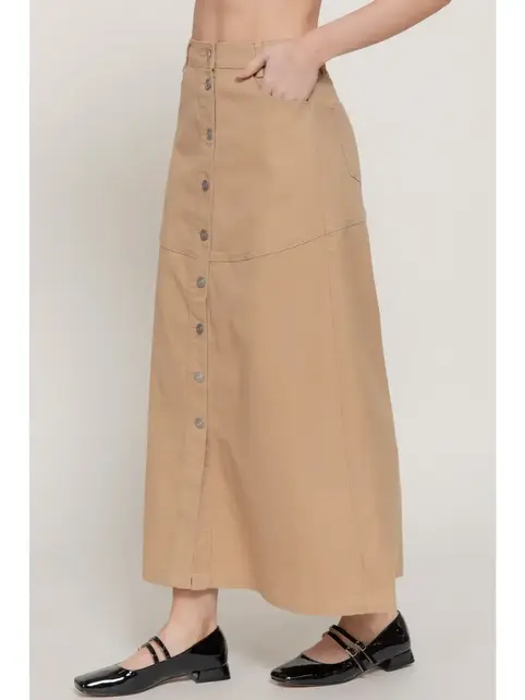 Bemma Stretch Cotton Twill A-Line Maxi Skirt