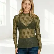 Tyler Lace Sheer Long Sleeve - Dark Olive