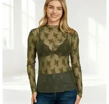 Tyler Lace Sheer Long Sleeve - Dark Olive