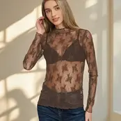 Tyler Lace Sheer Long Sleeve - Brown