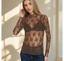 Tyler Lace Sheer Long Sleeve - Brown