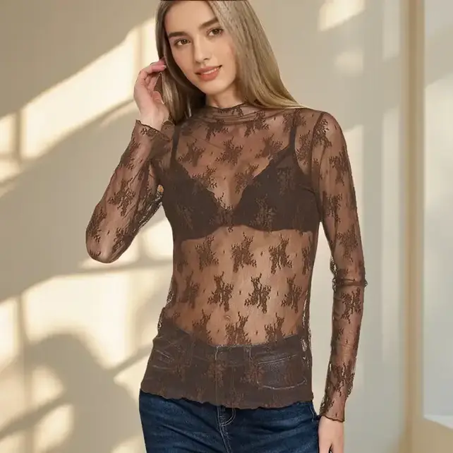Tyler Lace Sheer Long Sleeve - Brown