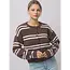 Striped Knit Crewneck Cardigan - Mocha White