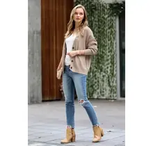 Layla Button Down Cardigan - LT Mocha