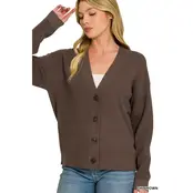 Layla Button Down Cardigan - DK Brown