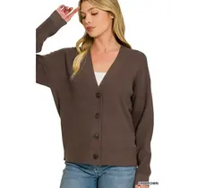 Layla Button Down Cardigan - DK Brown