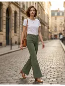 Mid Rise Wide Leg Color Denim Pants - Dk Olive
