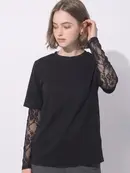 T-Shirt w/ Lace Sleeves - Black