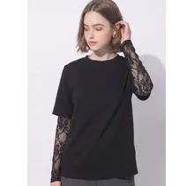 T-Shirt w/ Lace Sleeves - Black
