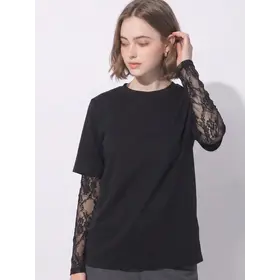 T-Shirt w/ Lace Sleeves - Black