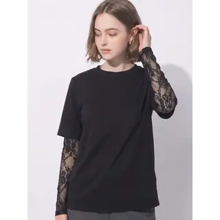 T-Shirt w/ Lace Sleeves - Black