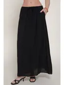 Crinkle Woven Long Skirt w/ Pockets - Black