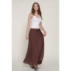 Crinkle Woven Long Skirt w/ Pockets - Mahogany Brown