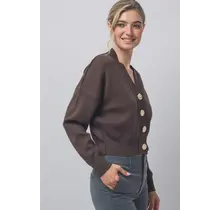 V-Neck Gold Button Knit Cardigan - Mocha