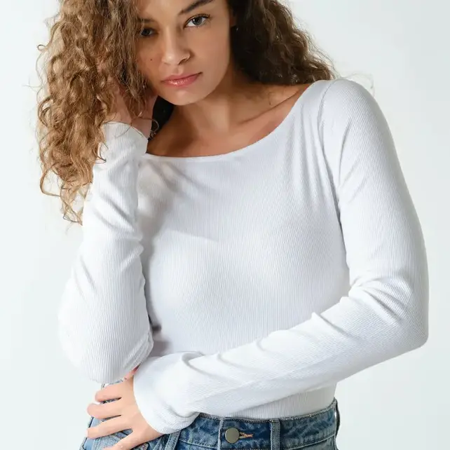 Barely There Boat Neck Micro-Ribbed Top