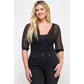 Plus Size Sheer Mesh Crop Bolero - Black 1X