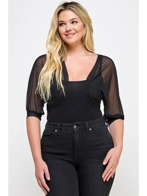 Plus Size Sheer Mesh Crop Bolero - Black 1X
