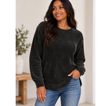 Chenille Waffle Round Neck Sweater