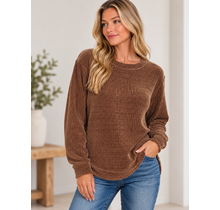 Chenille Waffle Round Neck Sweater