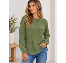 Chenille Waffle Round Neck Sweater
