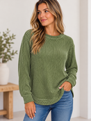Chenille Waffle Round Neck Sweater