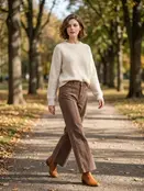 High Rise Wide Leg Pintuck Color Denim Pants - Brown
