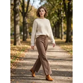 High Rise Wide Leg Pintuck Color Denim Pants - Brown