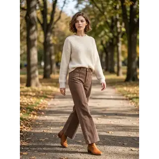 High Rise Wide Leg Pintuck Color Denim Pants - Brown