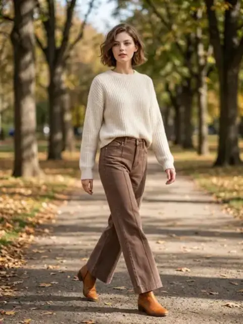 High Rise Wide Leg Pintuck Color Denim Pants - Brown