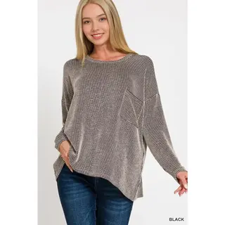 Ribbed Striped Oversized Long Sleeve Top