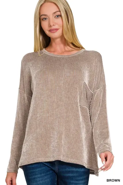 Ribbed Striped Oversized Long Sleeve Top