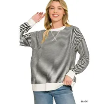 Striped Rib Banded Pullover